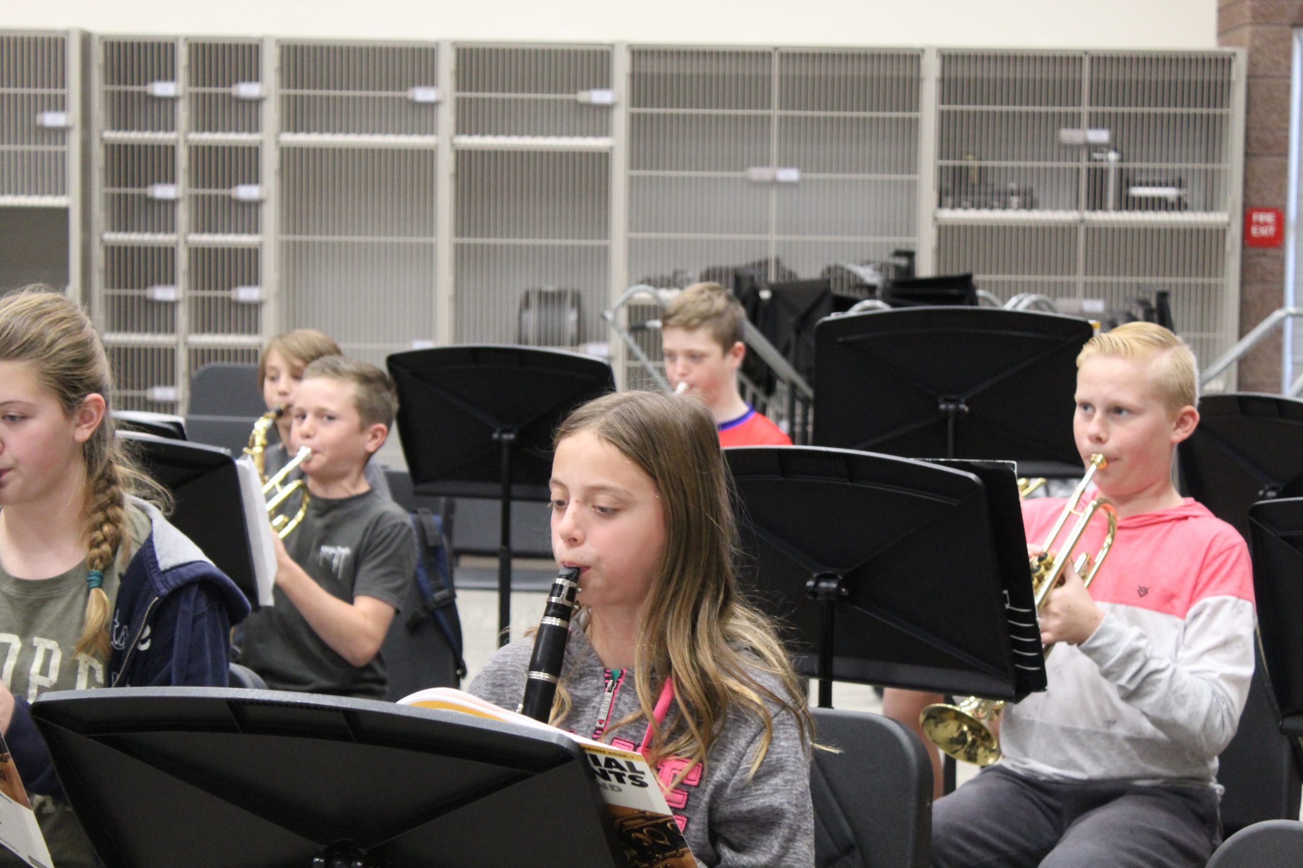 Band students playing instruments 